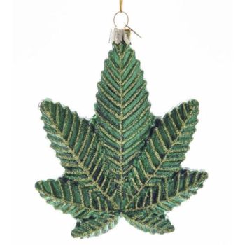 Kurt S. Adler glazen kerstbal cannabis blad 11cm groen 