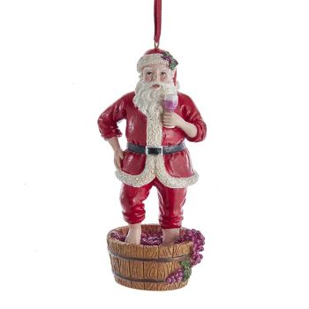 Kurt S. Adler kunststof kerstbal kerstman wijn stampen 12cm rood, wit 