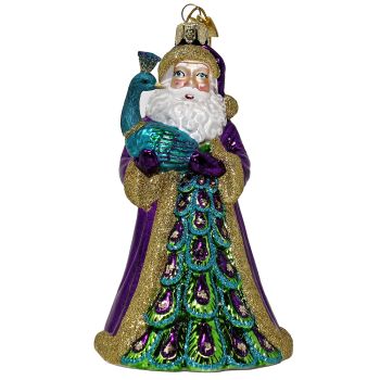 Kurt S. Adler glazen kerstbal kerstman met pauw 13cm multi 