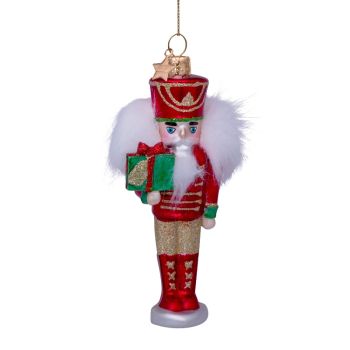 Vondels glazen kerstbal notenkraker 16cm groen, rood 