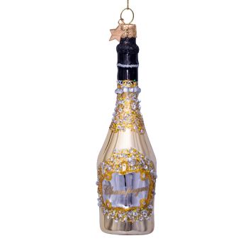 Vondels glazen kerstbal champagnefles 16cm goud 