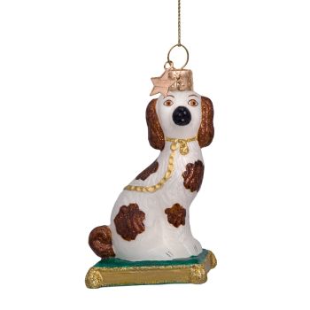 Vondels glazen kerstbal hond staffordshire op kussen 10cm multi 