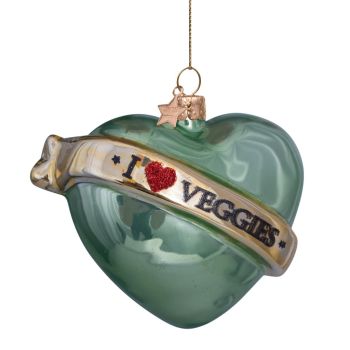 Vondels glazen kerstbal hart 'i love veggies' 10cm groen 