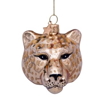 Vondels glazen kerstbal panter hoofd 7.5cm goud 