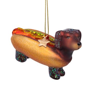 Vondels glazen kerstbal teckel hotdog 9.5cm multi 