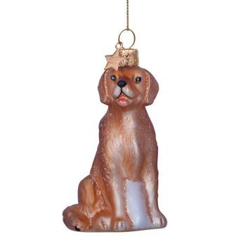 Vondels glazen kerstbal hond golden retriever 8.5cm bruin 