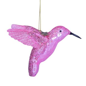 Vondels glazen kerstbal vogel kolibrie 8.5cm roze 