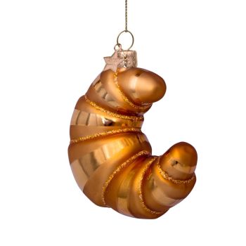 Vondels glazen kerstbal croissant 10cm bruin 