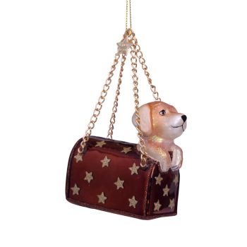 Vondels glazen kerstbal handtas met labrador pup 7cm bruin 