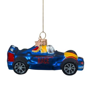 Vondels glazen kerstbal formule 1 auto 13cm blauw 