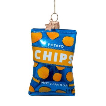 Vondels glazen kerstbal chips paprika 9cm blauw 