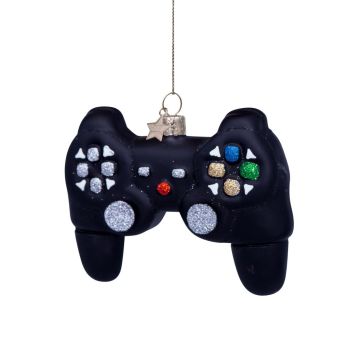 Vondels glazen kerstbal game controller 10cm zwart 