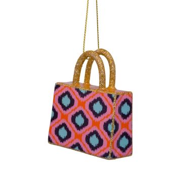 Vondels glazen kerstbal shopper 7cm oranje, blauw 