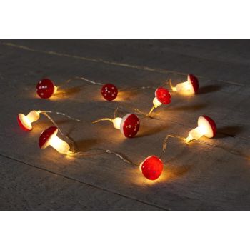 Kerstverlichting paddenstoelen snoer 10 lampjes 1m LED warm wit 30cm aanloopsnoer 2xAA