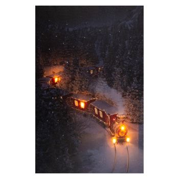 Kerstverlichting LED canvas 38x58cm trein - 2xAA