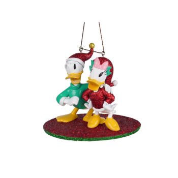 Kurt S. Adler kunststof kerstbal Disney Donald Duck en Katrien Duck 8cm multi 