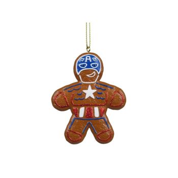 Kurt S. Adler kunststof kerstbal Disney Marvel peperkoek Captain America 7cm bruin 