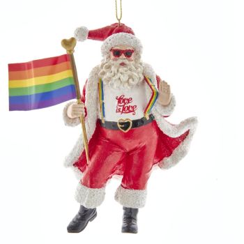 Kurt S. Adler kunststof kerstbal kerstman met regenboogvlag 12cm multi 