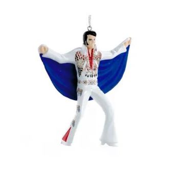 Kurt S. Adler kunststof kerstbal Elvis Presley 10cm wit, blauw 