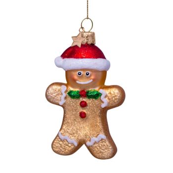 Vondels glazen kerstbal peperkoek man 8.5cm bruin 