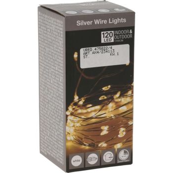 Kerstverlichting 120 microLED warm wit zilverdraad 11,9 meter