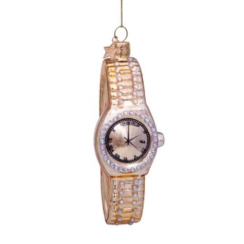 Vondels glazen kerstbal horloge 10cm goud 