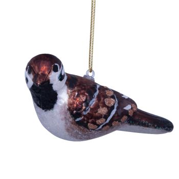 Vondels glazen kerstbal vogel huismus 11cm bruin 