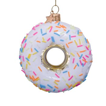 Vondels glazen kerstbal donut met sprinkels 12cm wit 