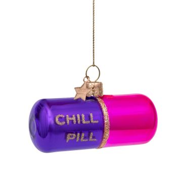 Vondels glazen kerstbal chill pil 6cm paars, roze 