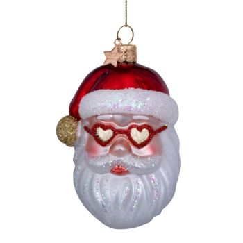 Vondels glazen kerstbal kerstman met hartjesbril 10cm rood, wit 