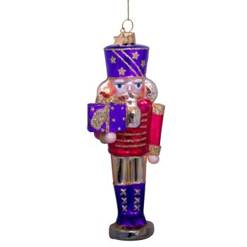 Vondels glazen kerstbal notenkraker 17cm paars, roze 