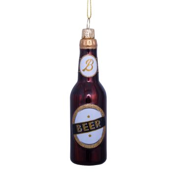 Vondels glazen kerstbal bierflesje 12.5cm bruin 