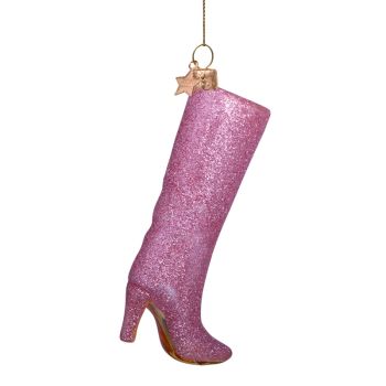 Vondels glazen kerstbal hoge laars 11.5cm roze 