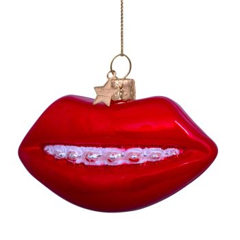 Vondels glazen kerstbal lippen met beugel 9cm rood 