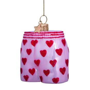 Vondels glazen kerstbal boxershort hartjes 7.5cm roze 