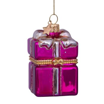 Vondels glazen kerstbal cadeautje met opening 5.5cm roze 