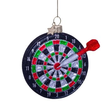 Vondels glazen kerstbal dartbord 8.5cm zwart 