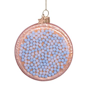 Vondels glazen kerstbal beschuit met muisjes 8.5cm blauw, wit 