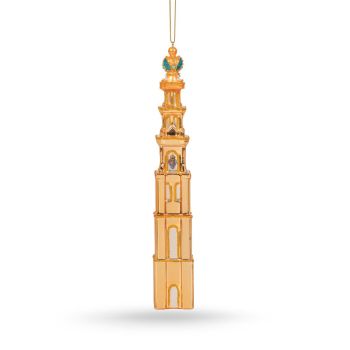 De Ballen Uit glazen kerstbal westertoren 21.5cm goud 