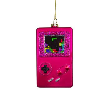 Kurt S. Adler glazen kerstbal gameboy 8cm roze 