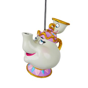 Kurt S. Adler kunststof kerstbal Disney Mevrouw Tuit & Barstje 9cm wit 