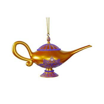 Kurt S. Adler kunststof kerstbal Disney Aladdin lamp 7cm goud 