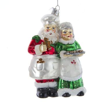 Kurt S. Adler glazen kerstbal kerstman & kerstvrouw koekjes 12.5cm multi 