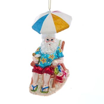 Kurt S. Adler glazen kerstbal kerstman in strandstoel 12.5cm multi 