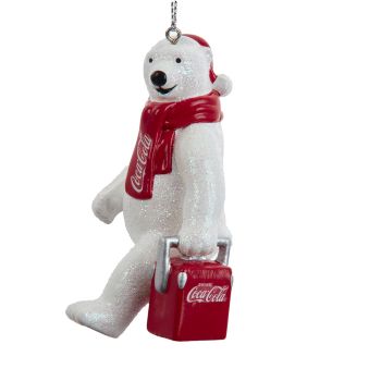 Kurt S. Adler kunststof kerstbal Coca-Cola ijsbeer met koelbox 12cm wit, rood 