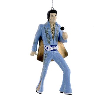 Kurt S. Adler kunststof kerstbal Elvis Presley 10cm blauw 