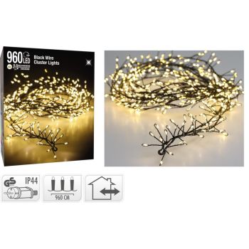 Cluster kerstverlichting zwart draad 960 LED 9,6 meter warm wit