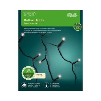 Lumineo Durawise basis twinkelende kerstboomverlichting op batterijen 240 LED warm wit 17,9 meter