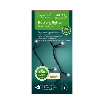 Lumineo Durawise basis twinkelen kerstboomverlichting op batterijen 48 LED warm wit 3,5 meter