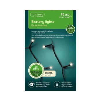 Lumineo Durawise basis twinkelende kerstboomverlichting op batterijen 96 LED warm wit 7,1 meter